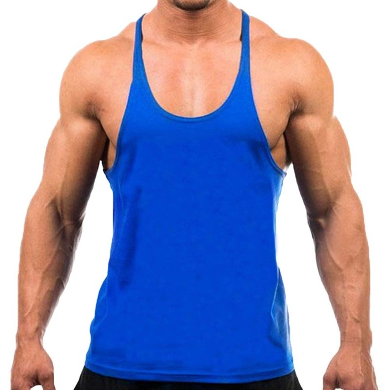 ZUEVI Men's Muscular Cut Bodybuilding Gym Vest Y-Back Tank Top Workout Stringer T-Shirt Pack of 3 (Red&Yellow&Blue-XL) - Image 4